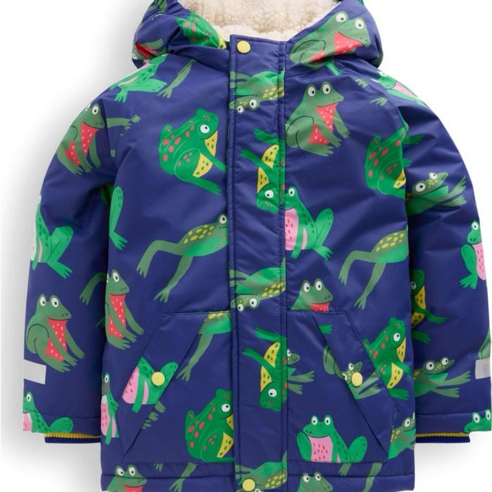 Mini Boden Limited Edition Kids' Fleece Lined Hooded Jacket Frog Printed